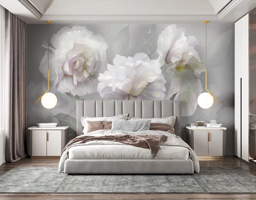 Фотообои в интерьере 3d пионы  13-487 фото