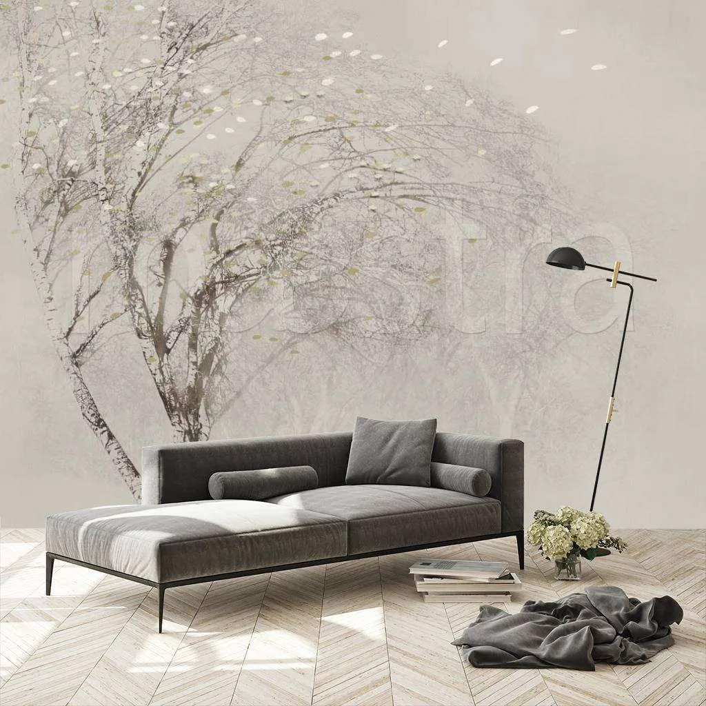 Фотообои в интерьере дерево играет с ветром  7-686 фото