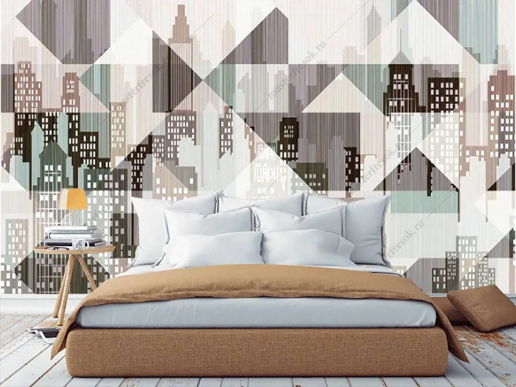 Фотообои в интерьере нарисованный город  15-847 фото