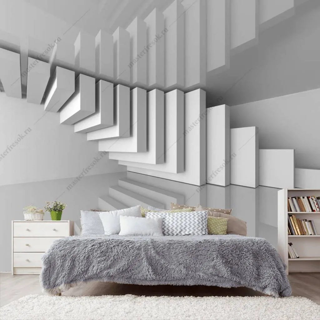 Фотообои в интерьере 3д зеркальная геометрия  10-795 фото