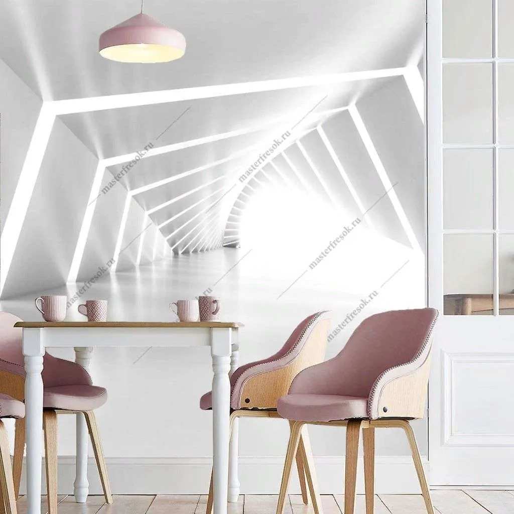 Фотообои в интерьере 3д белый тунель  10-937 фото