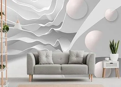 Фотообои в интерьере 3д волна и шары  10-555 фото