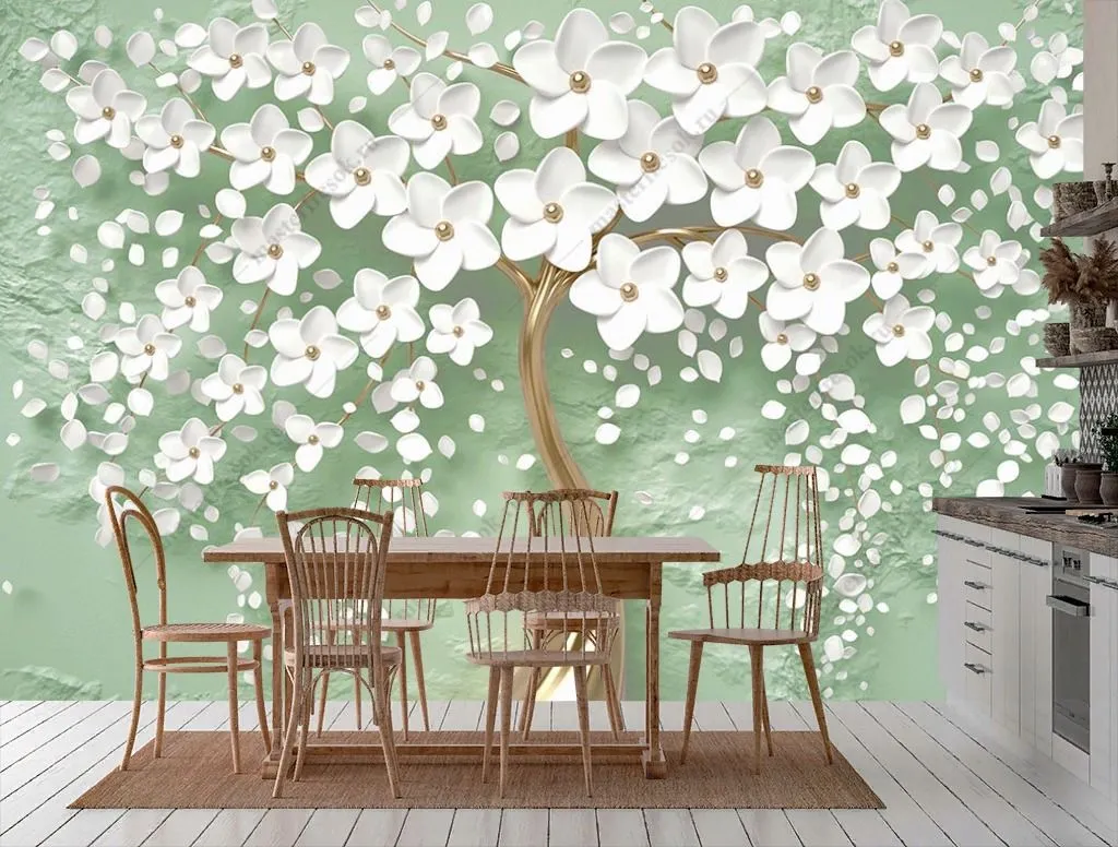 Фотообои в интерьере 3д дерево на зеленом фоне  10-891 фото