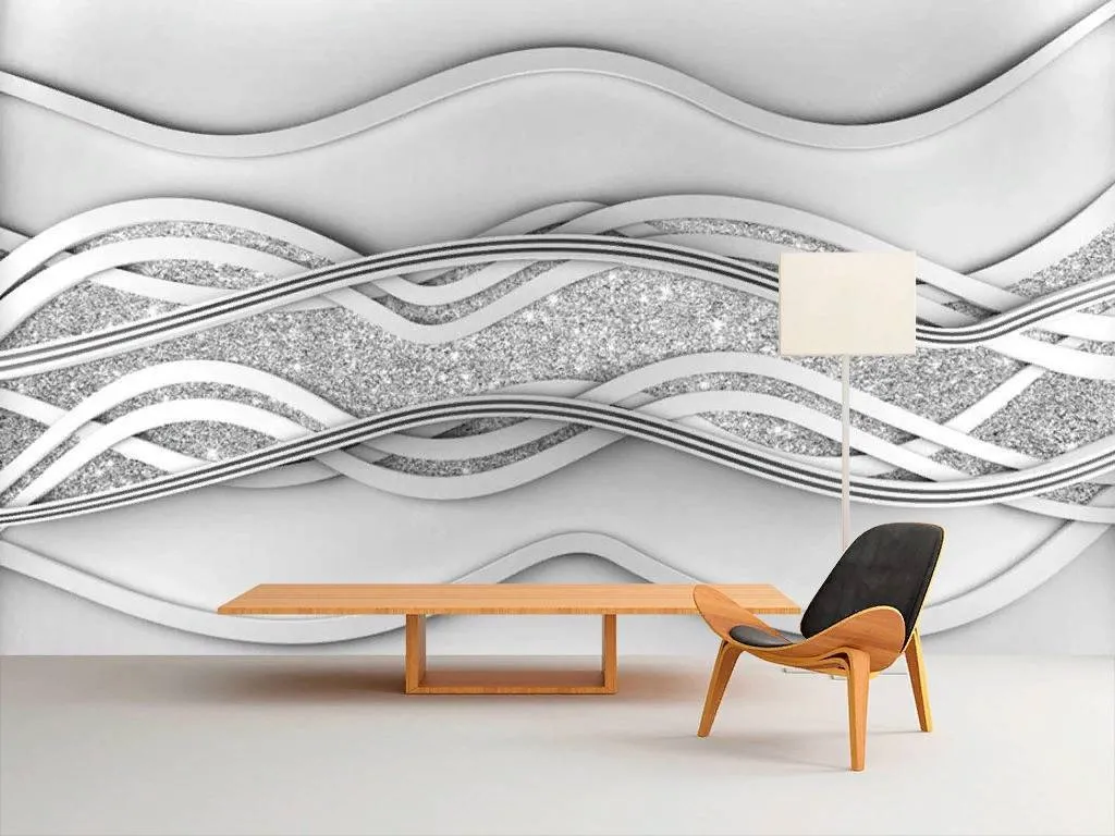 Фотообои в интерьере серебряные волны  15-721 фото