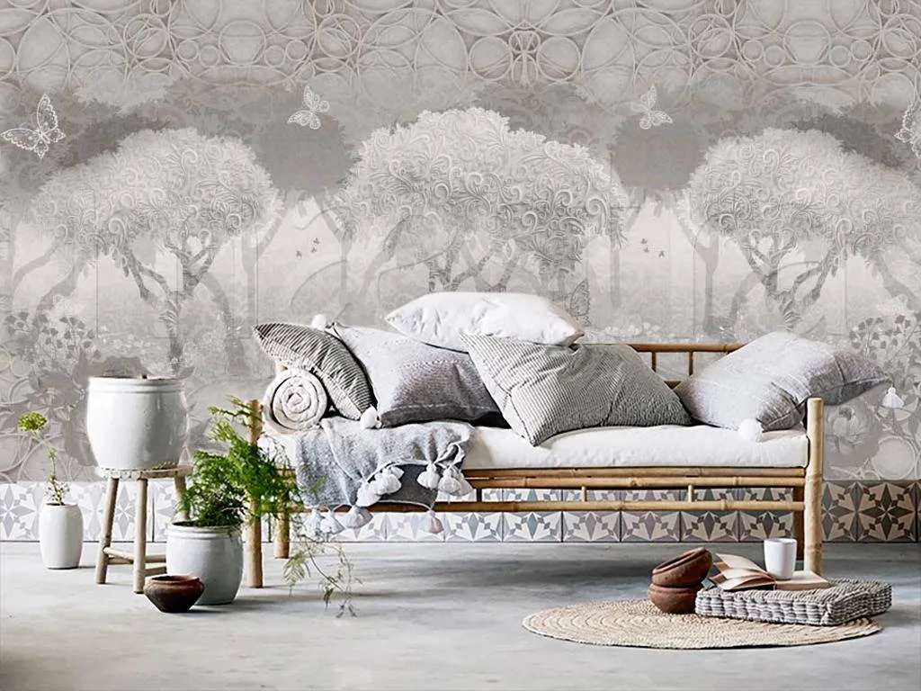 Фотообои Лес туманный на сером фоне  7-263