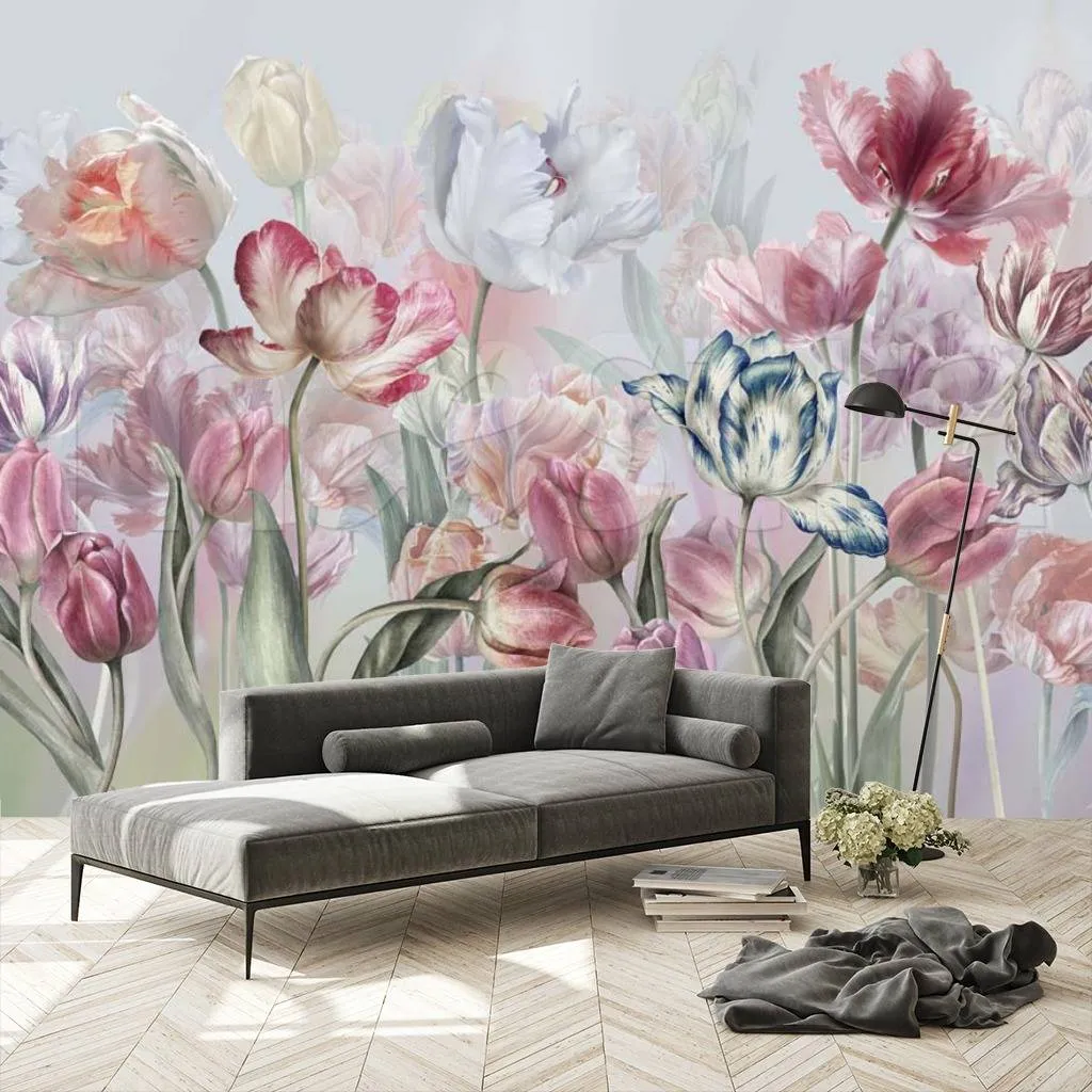 Фотообои в интерьере нежные тюльпаны  7-531 фото