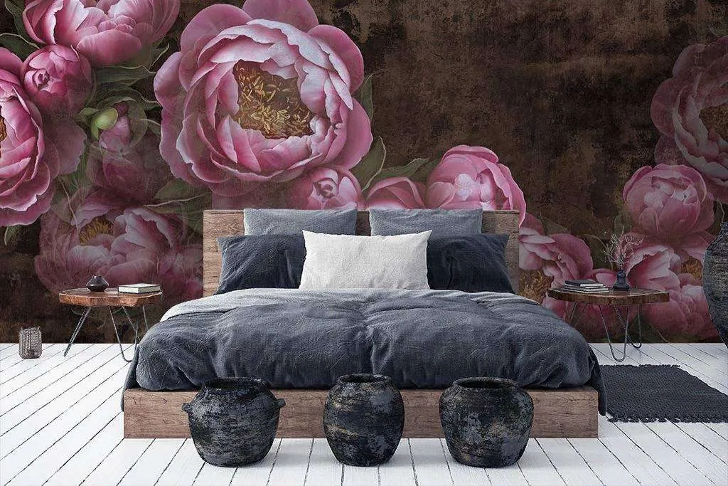 Фотообои в интерьере розовые бутоны пионов  10-875 фото