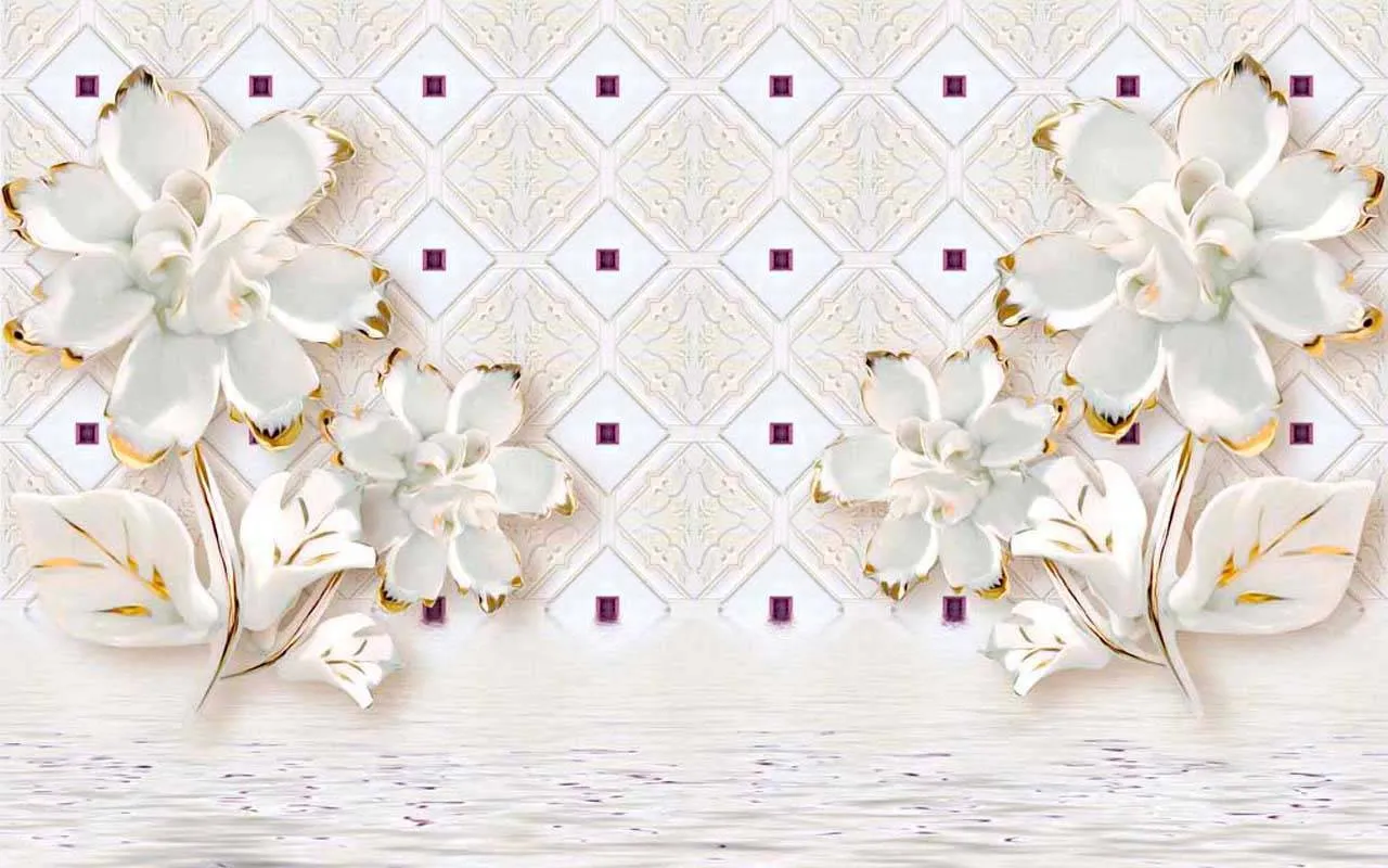 Фотообои в интерьере 3д цветы на воде на бежевом фоне  10-452 фото