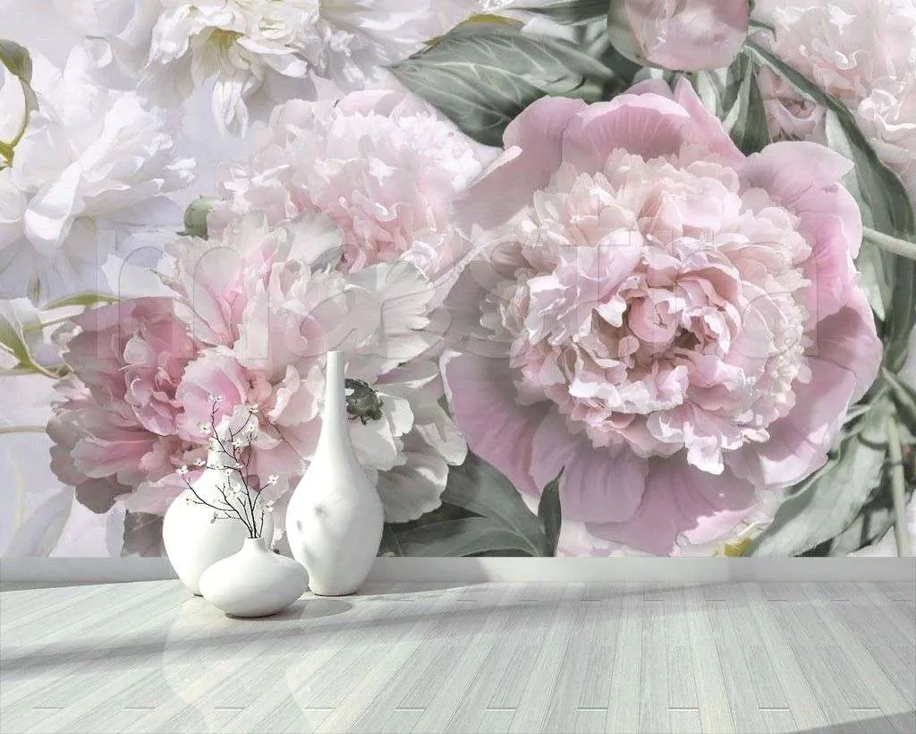 Фотообои в интерьере букет светлых пионов  7-928 фото