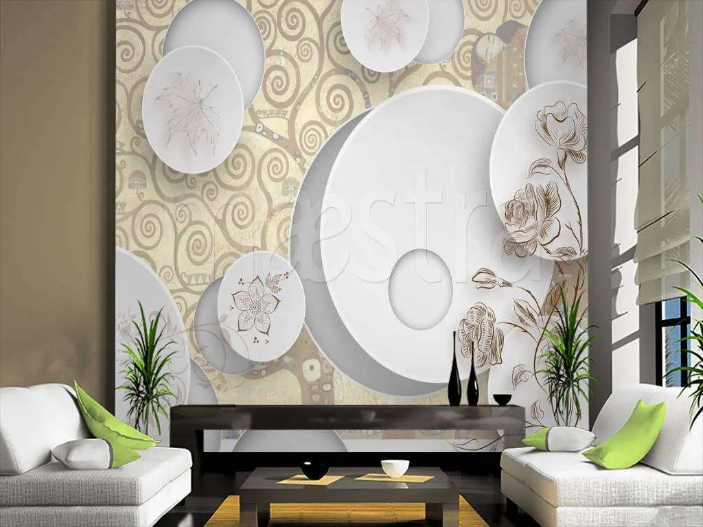 Фотообои в интерьере 3д шары с цветами  7-839 фото