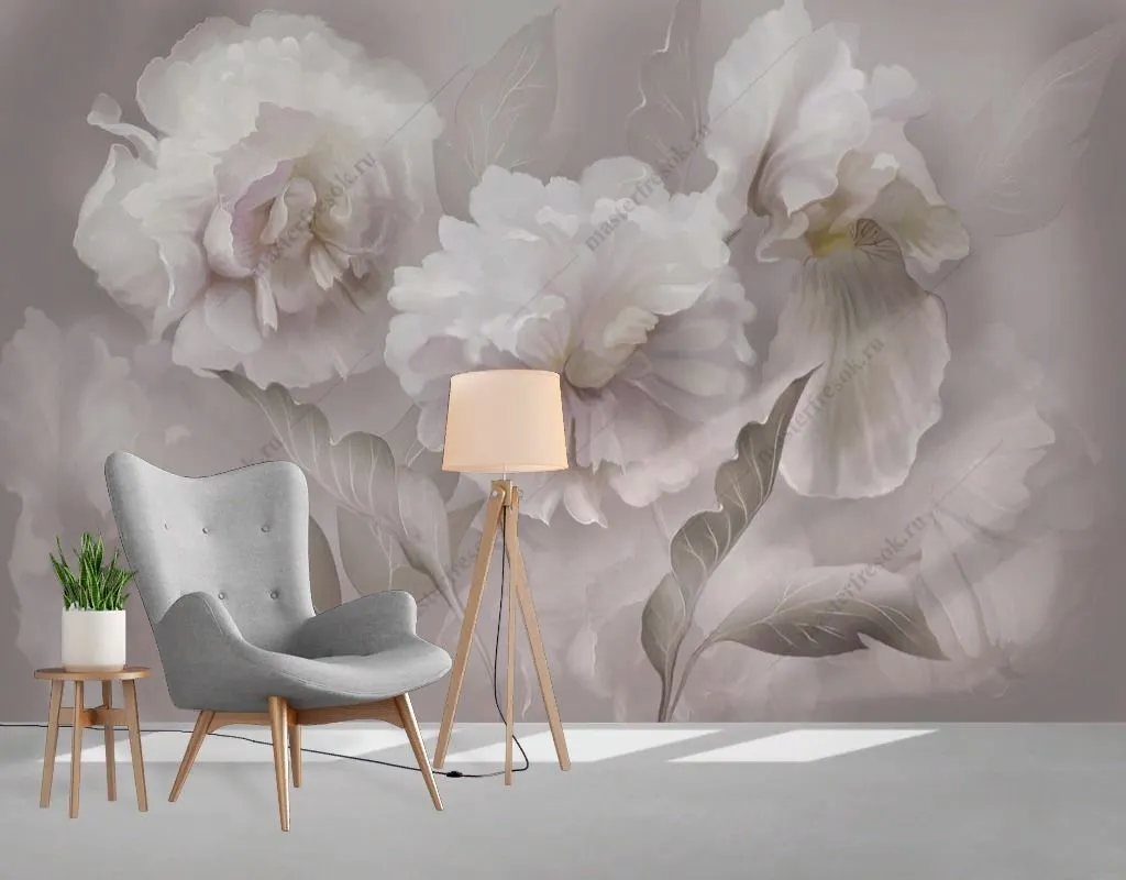 Фотообои в интерьере фреска пионы  13-486 фото