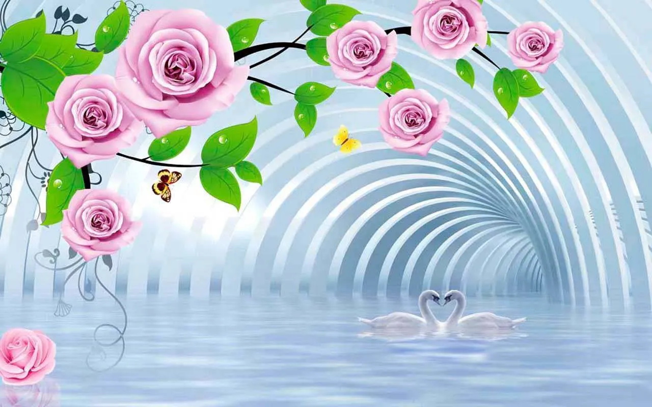 Фотообои в интерьере лебеди на 3д фоне  10-419 фото