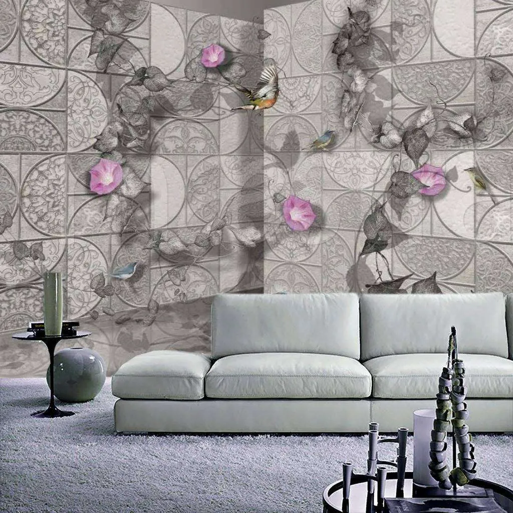 Фотообои в интерьере 3д стена с цветами  7-712 фото