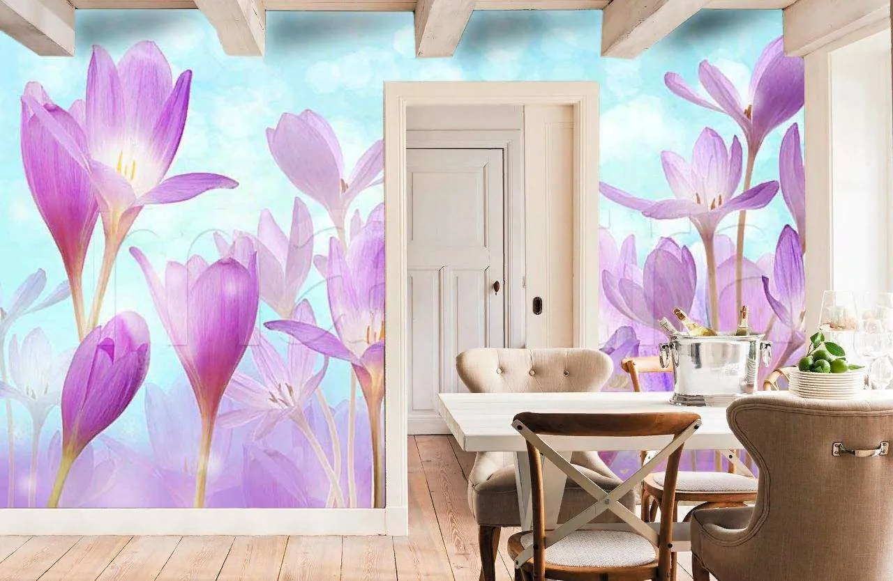 Фотообои в интерьере поляна крокусов  7-358 фото