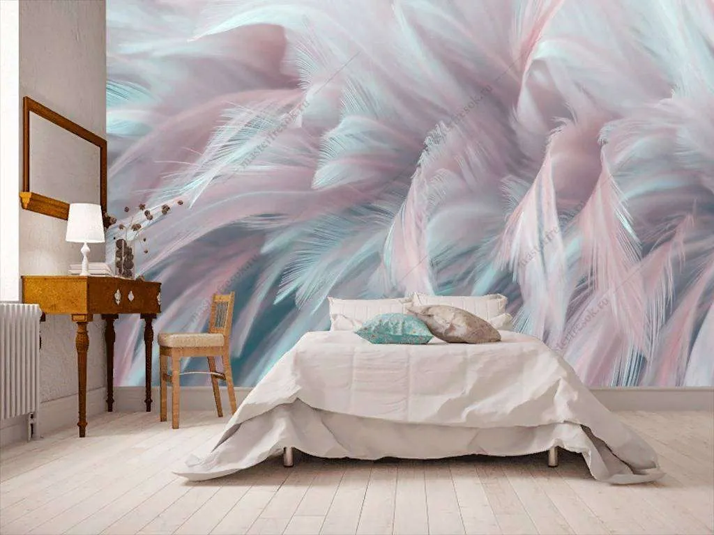 Фотообои в интерьере объемные 3д перья  9-1218 фото