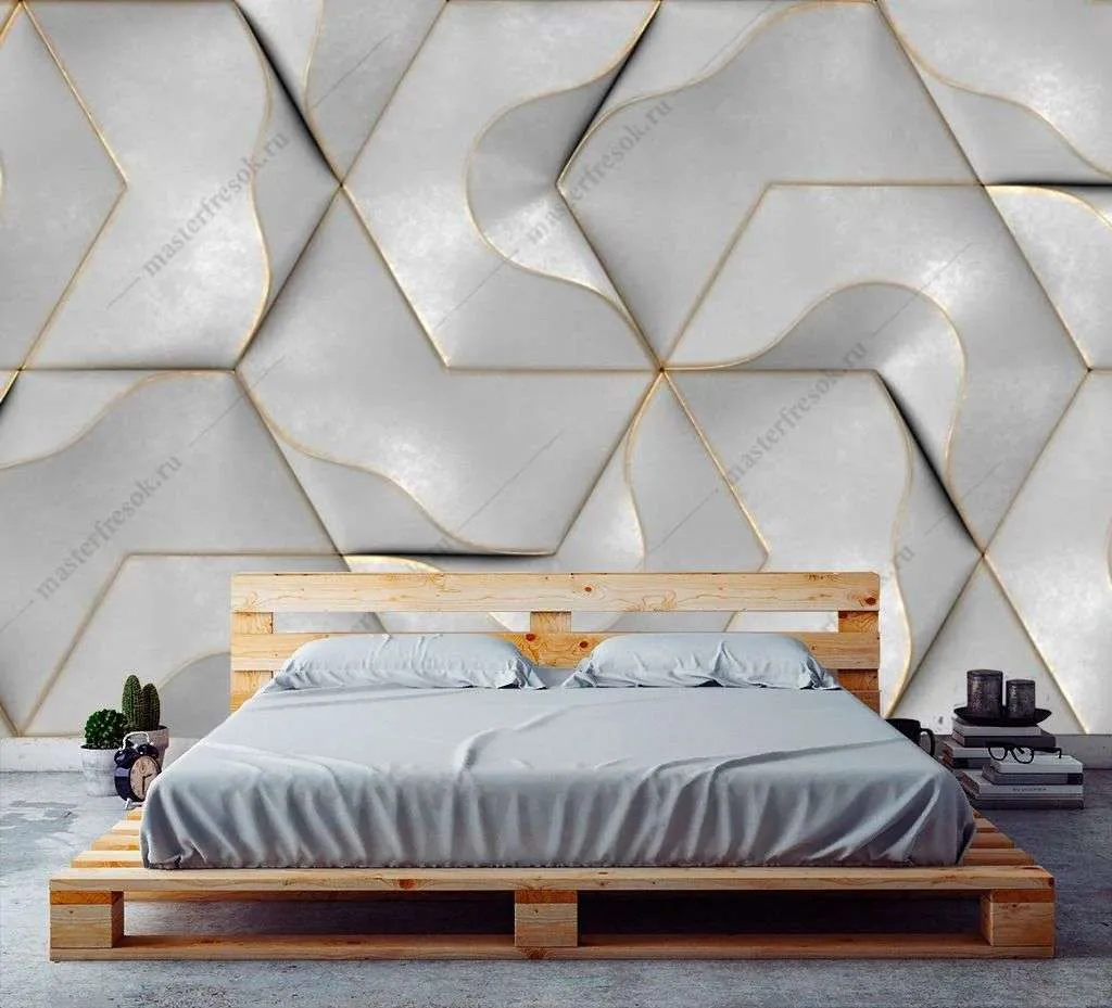 Фотообои в интерьере объемная серая плитка  9-1587 фото
