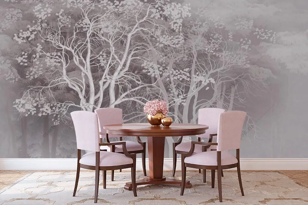 Фотообои в интерьере деревья на бежевом фоне  13-357 фото