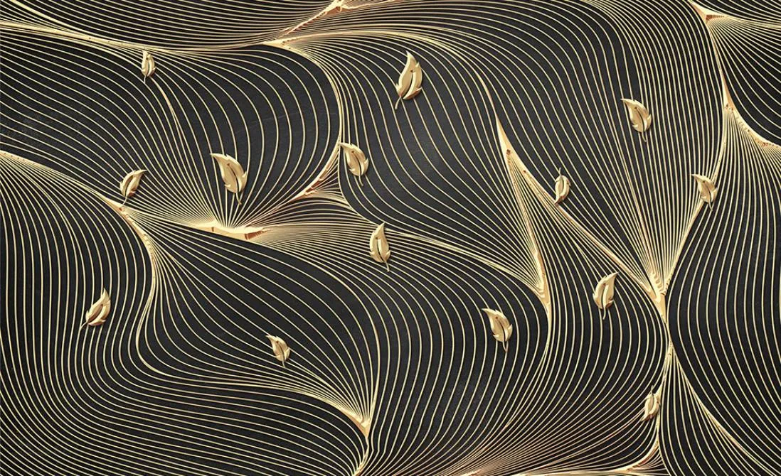 Фотообои в интерьере золотые линии на черном фоне  14-511 фото