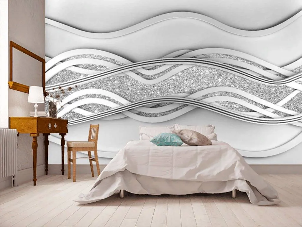 Фотообои в интерьере серебряные волны  15-721 фото