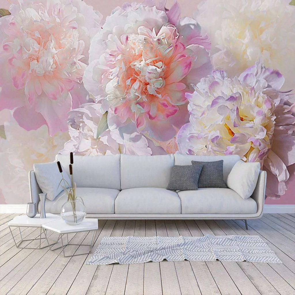 Фотообои в интерьере пионы нежные 3д  13-229 фото