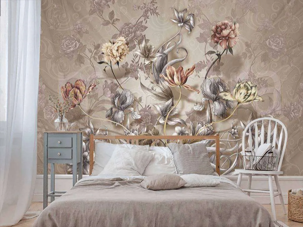 Фотообои Букет цветов на сером фоне  7-431