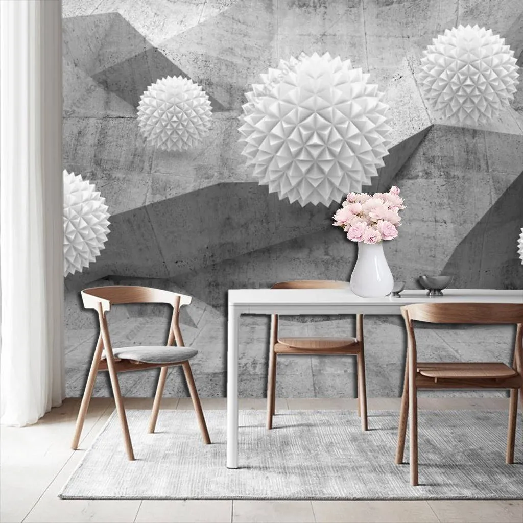 Фотообои в интерьере 3д шары в серой сфере  10-793 фото