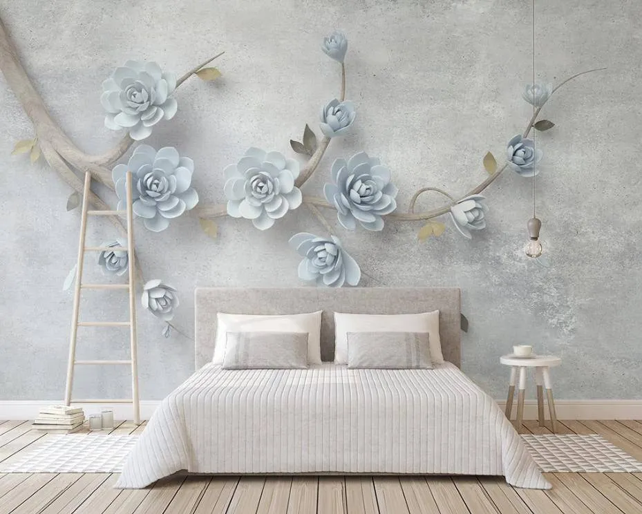 Фотообои 3д ветка с голубыми цветами  15-369