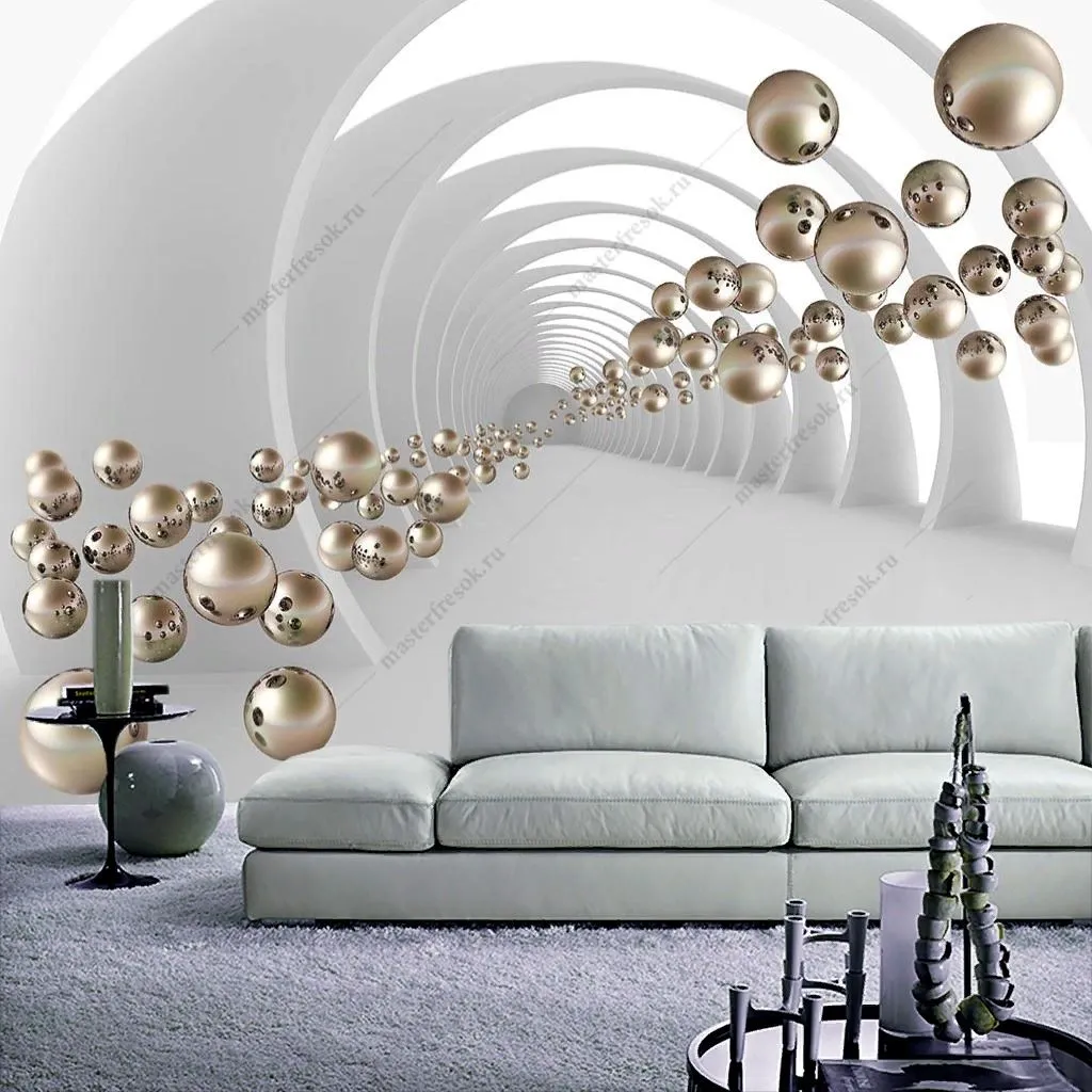 Фотообои в интерьере 3д шары золото  10-901 фото