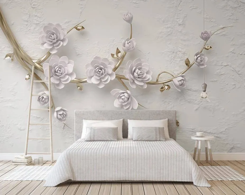 Фотообои 3д ветка с сиреневыми цветами  15-371