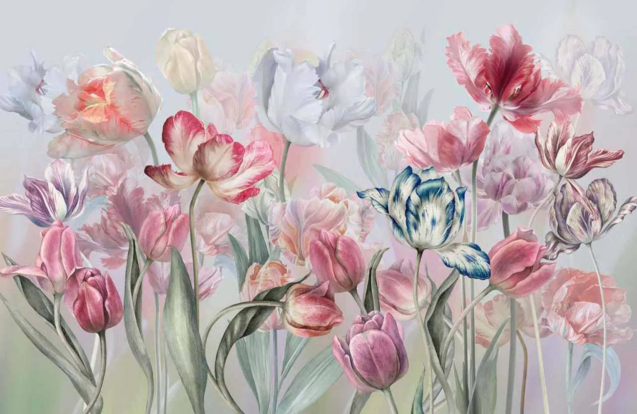 Фотообои в интерьере нежные тюльпаны  7-531 фото
