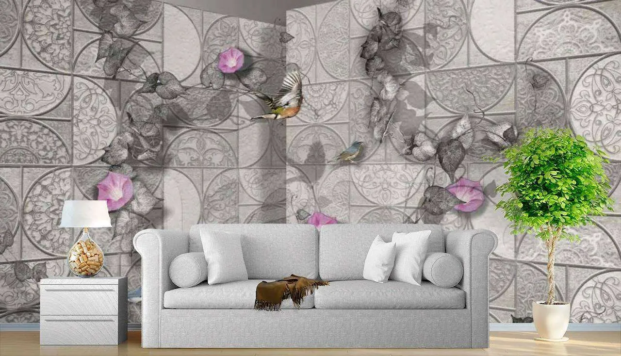Фотообои в интерьере 3д стена с цветами  7-712 фото