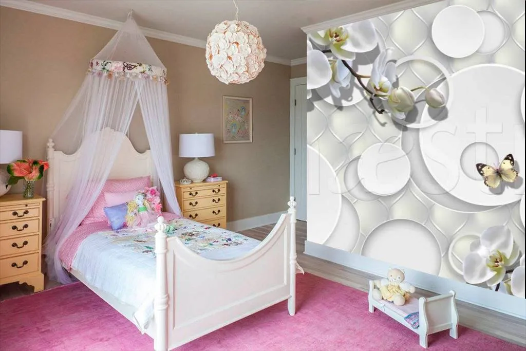 Фотообои в интерьере стереоскопические орхидеи с кругами 3д  7-473 фото