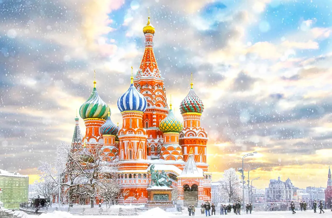 Фотообои в интерьере зимний вид на собор василия блаженного  9-416 фото