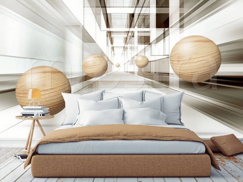 Фотообои в интерьере 3д деревянные шары  10-561 фото