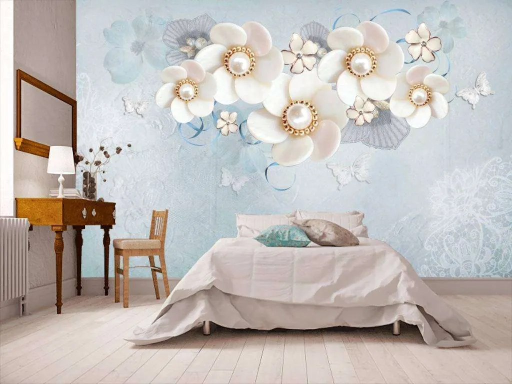 Фотообои Нежные цветы на голубом фоне  10-616