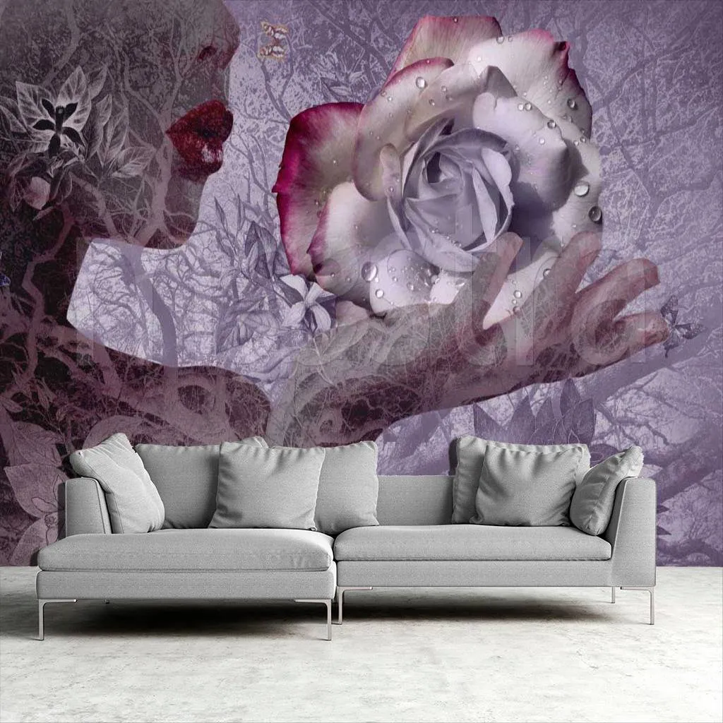 Фотообои в интерьере роза романтика в темных тонах  7-387 фото