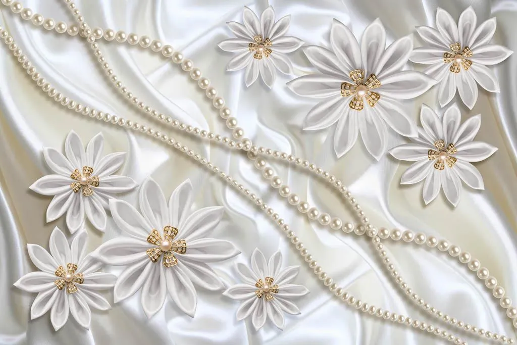 Фотообои в интерьере 3д белый жемчуг  10-857 фото