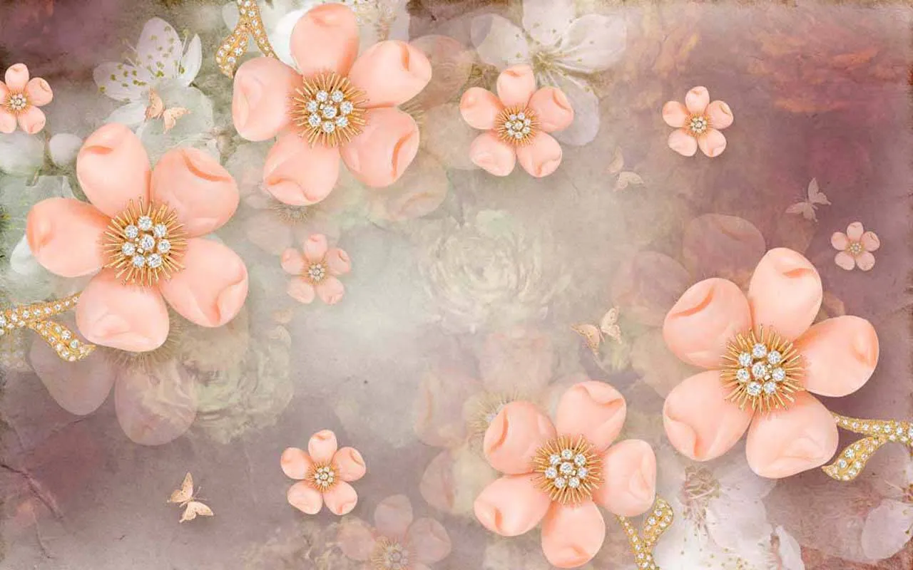 Фотообои в интерьере 3д розовые цветы на абстрактном фоне  10-491 фото