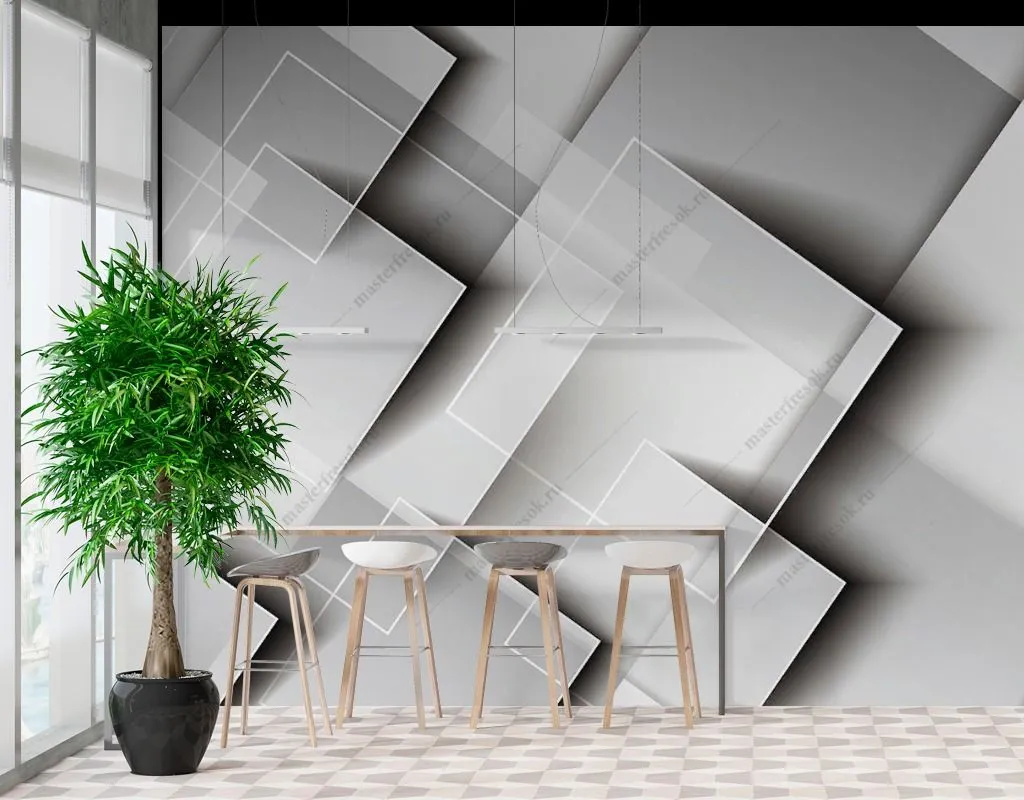 Фотообои в интерьере геометрическая композиция из квадратов  10-981 фото