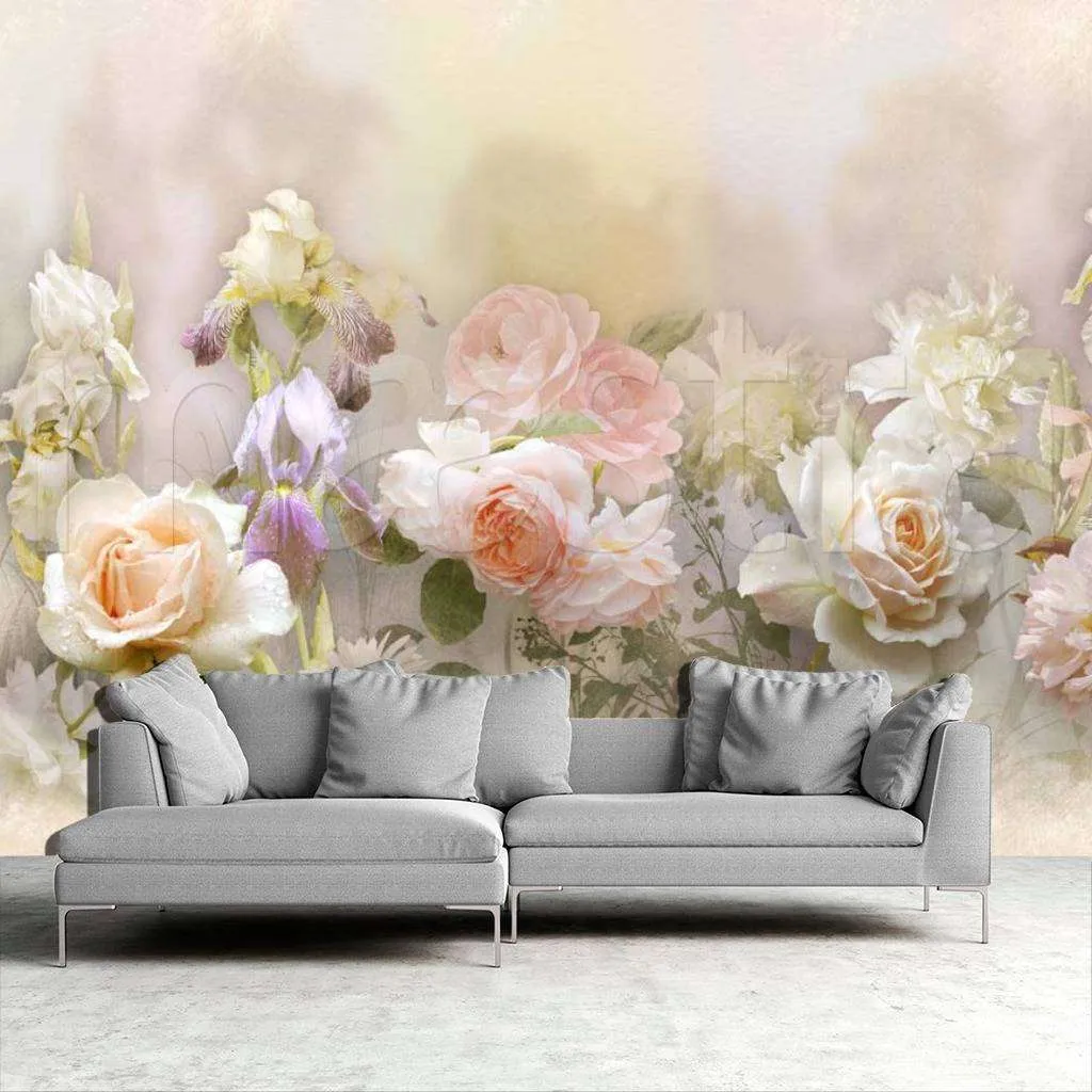 Фотообои в интерьере крупные розы на стену  7-684 фото