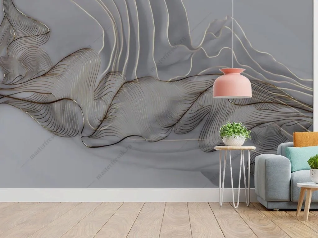 Фотообои в интерьере флюид арт серый 3д  13-645 фото