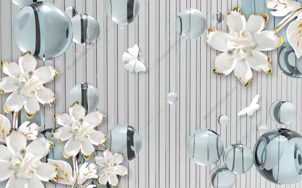 Фотообои в интерьере стереоскопические цветы 3д  16-196 фото