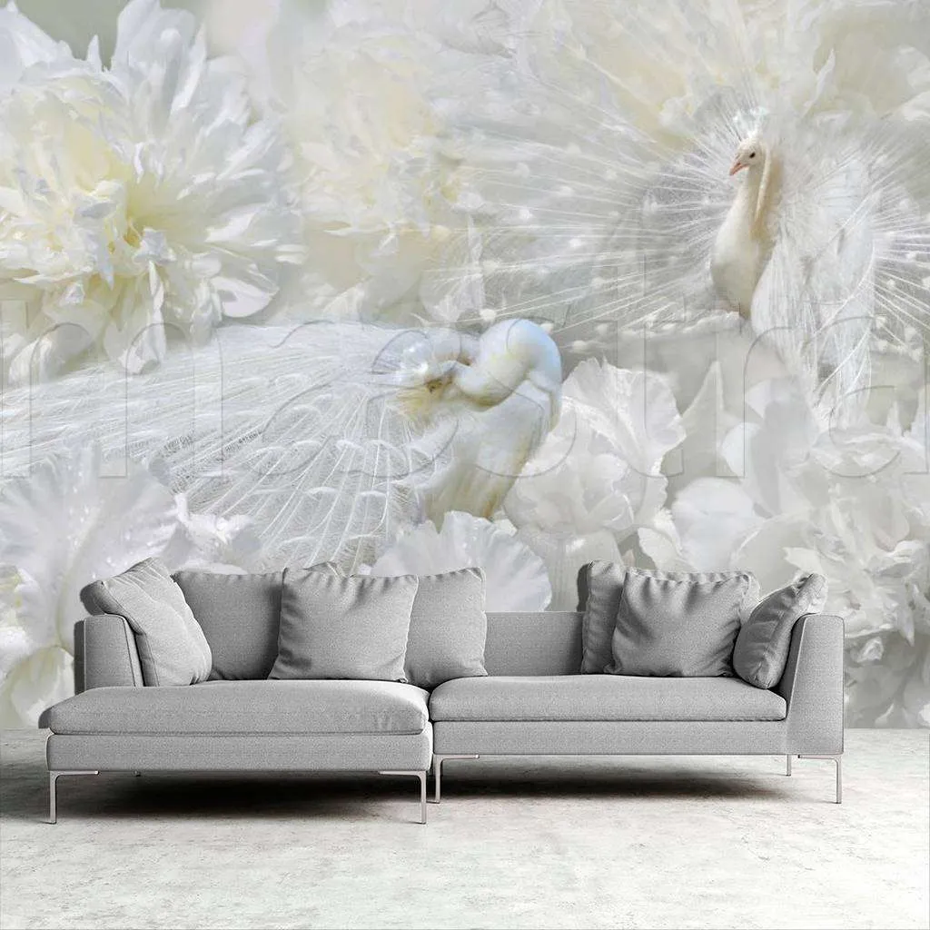 Фотообои в интерьере белые хризантемы  7-584 фото