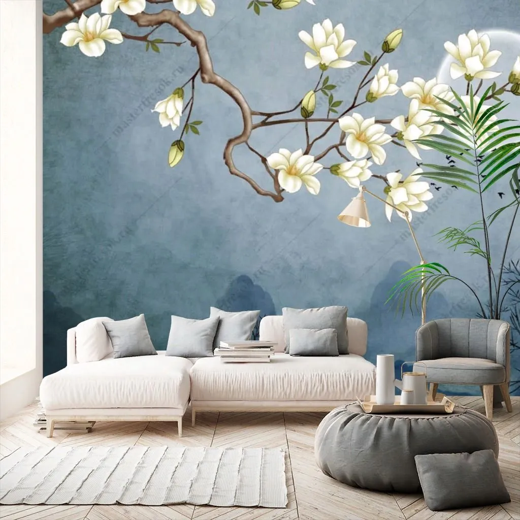 Фотообои в интерьере 3д сакура  10-910 фото