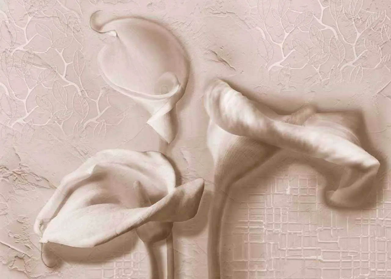 Фотообои в интерьере объемные каллы из лепнины  7-501 фото