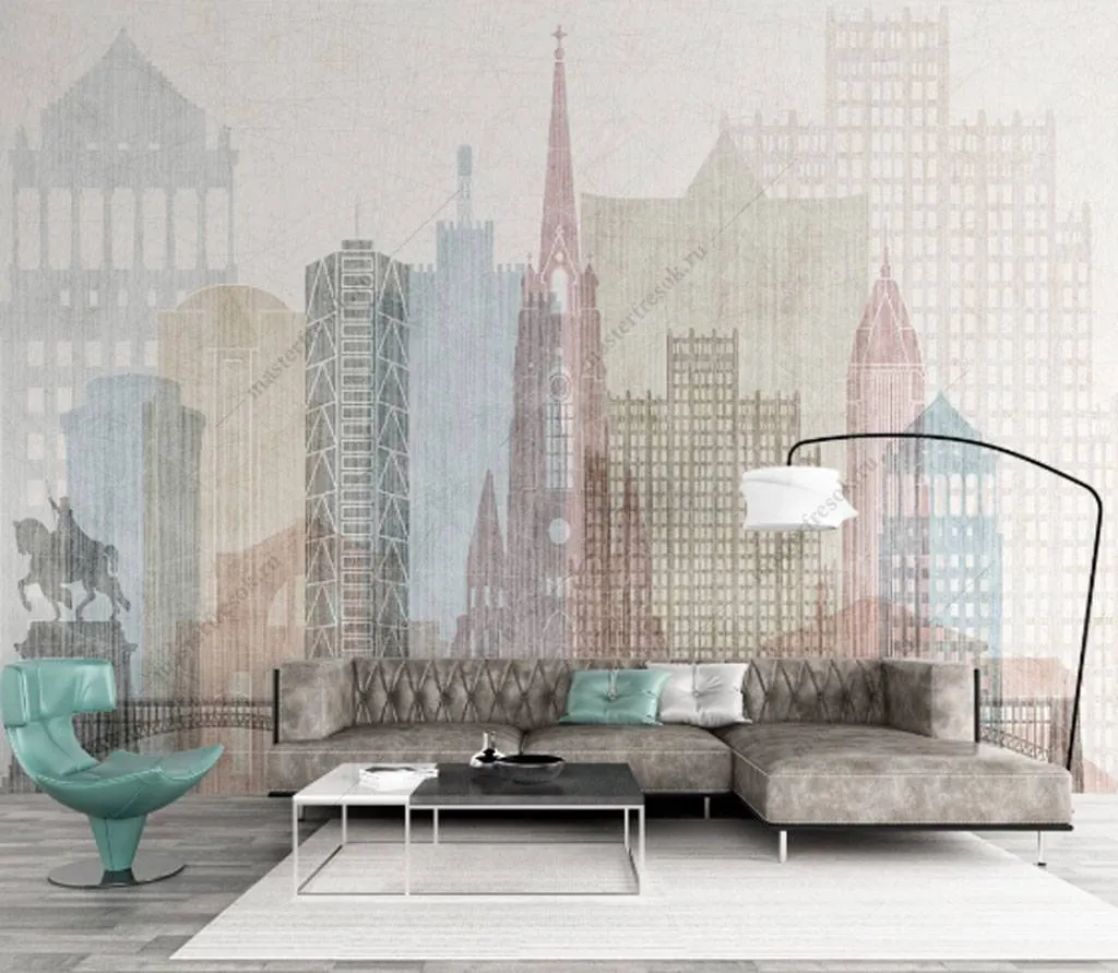 Фотообои в интерьере иллюстрация города  15-864 фото