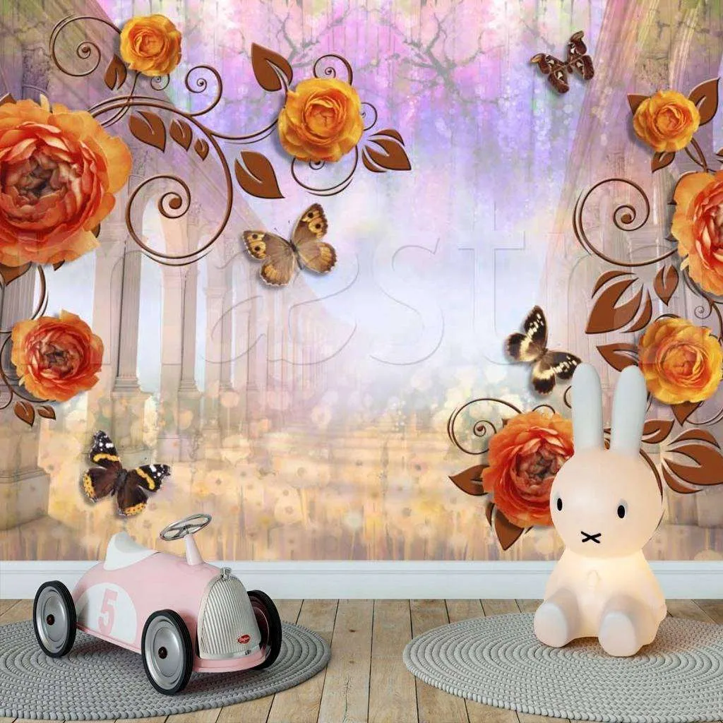 Фотообои в интерьере стереоскопические розы с перспективой  7-484 фото