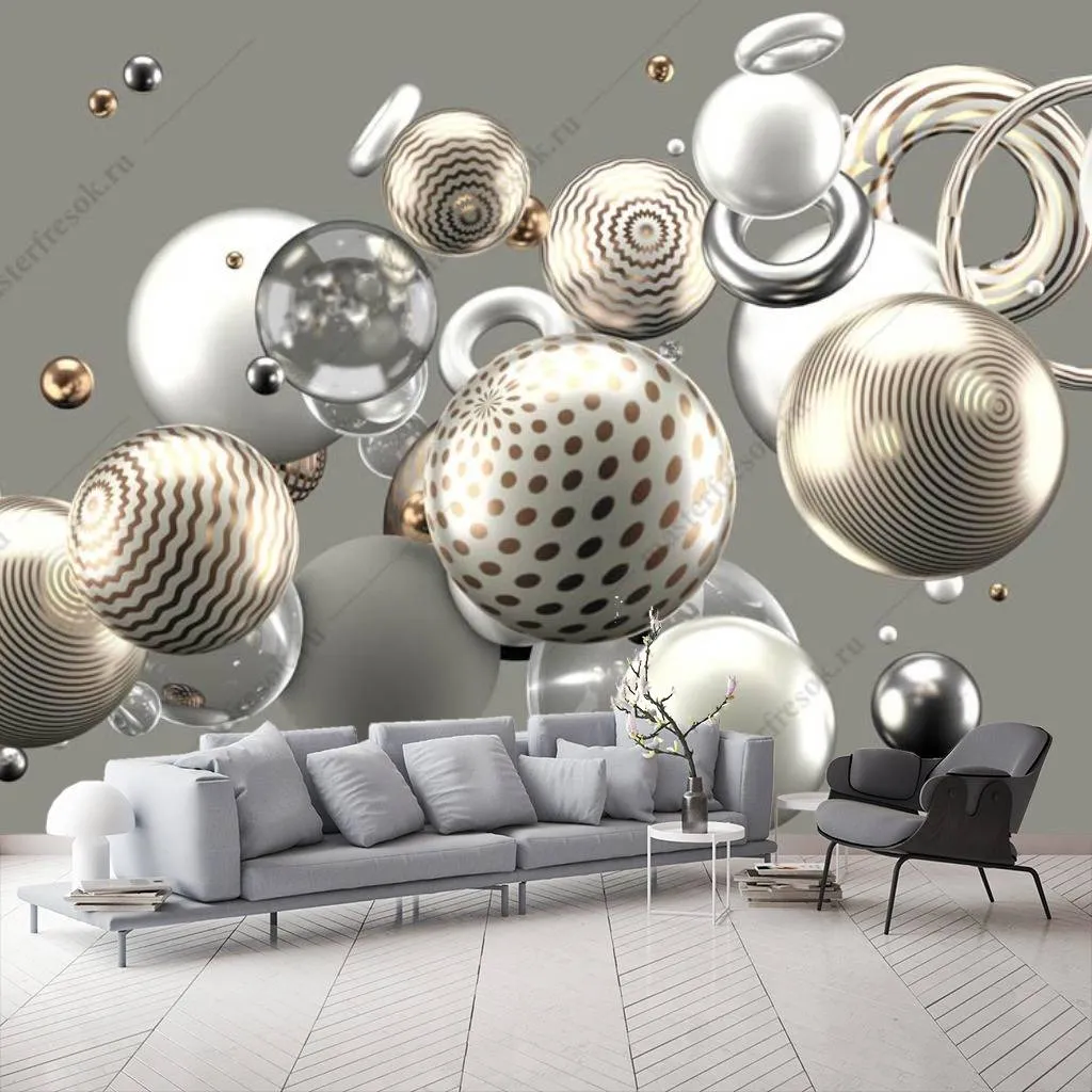 Фотообои 3д серебряные шары  10-827