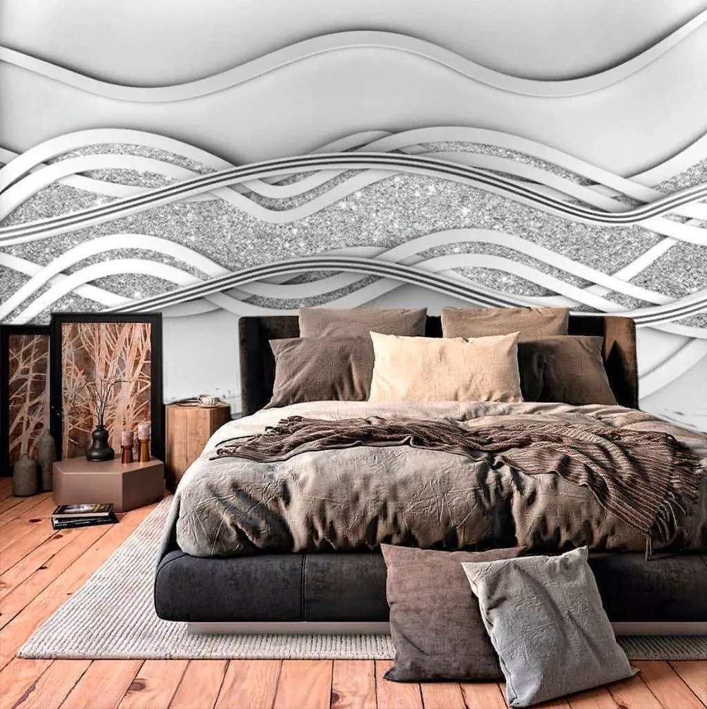 Фотообои в интерьере серебряные волны  15-721 фото