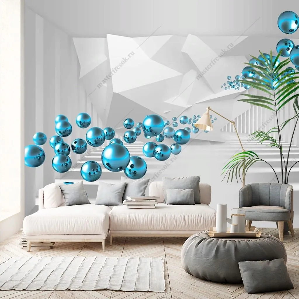 Фотообои в интерьере 3д шары бирюза  10-902 фото
